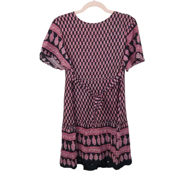 RAGA Avah Wrap Mini Dress Bohemian Pink Printed Dress Size Medium - Picture 4 of 7